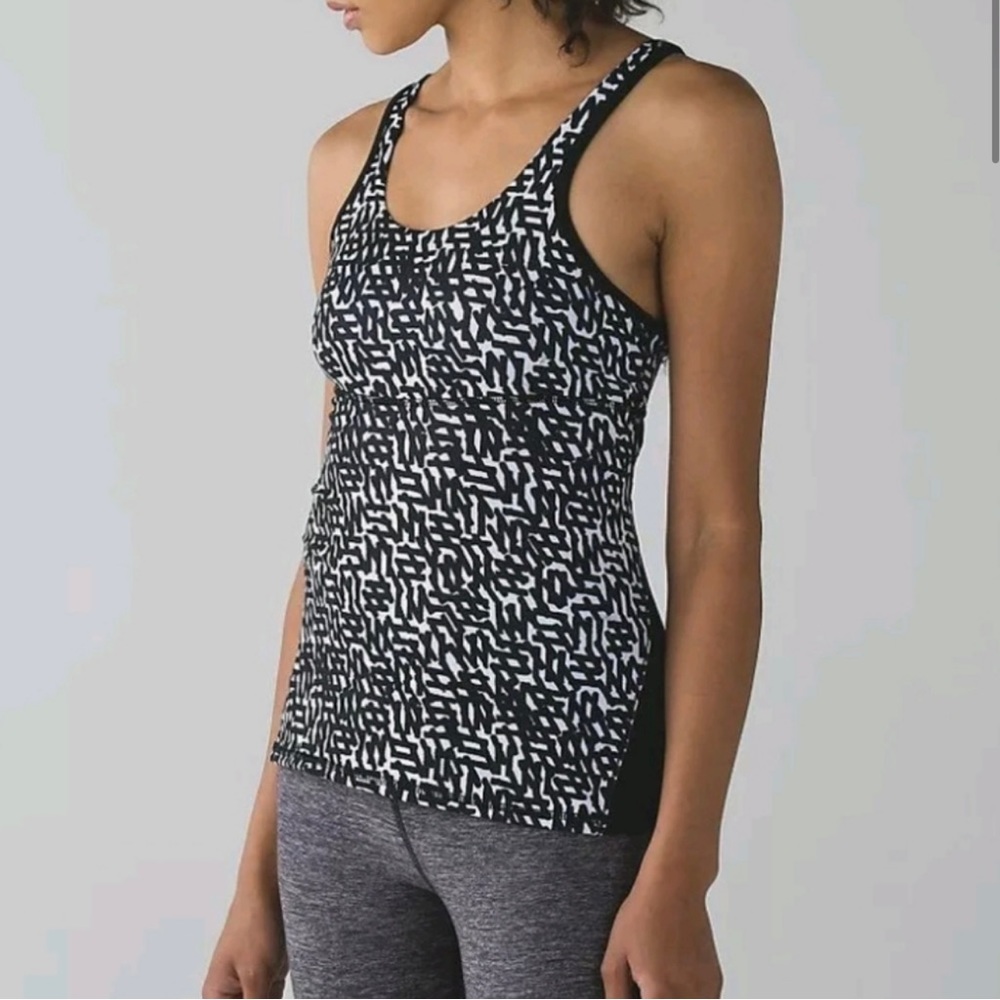 Lululemon Crossback Tank II Net Pop White Black Print Women's Size 10